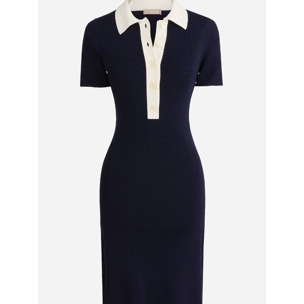 J. Crew Short-sleeve contrast-trim sweater-dress BP517 Navy white size 2X NWT - Picture 4 of 16
